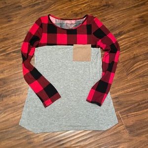 Buffalo Plaid and Gray Long Sleeve Tunic